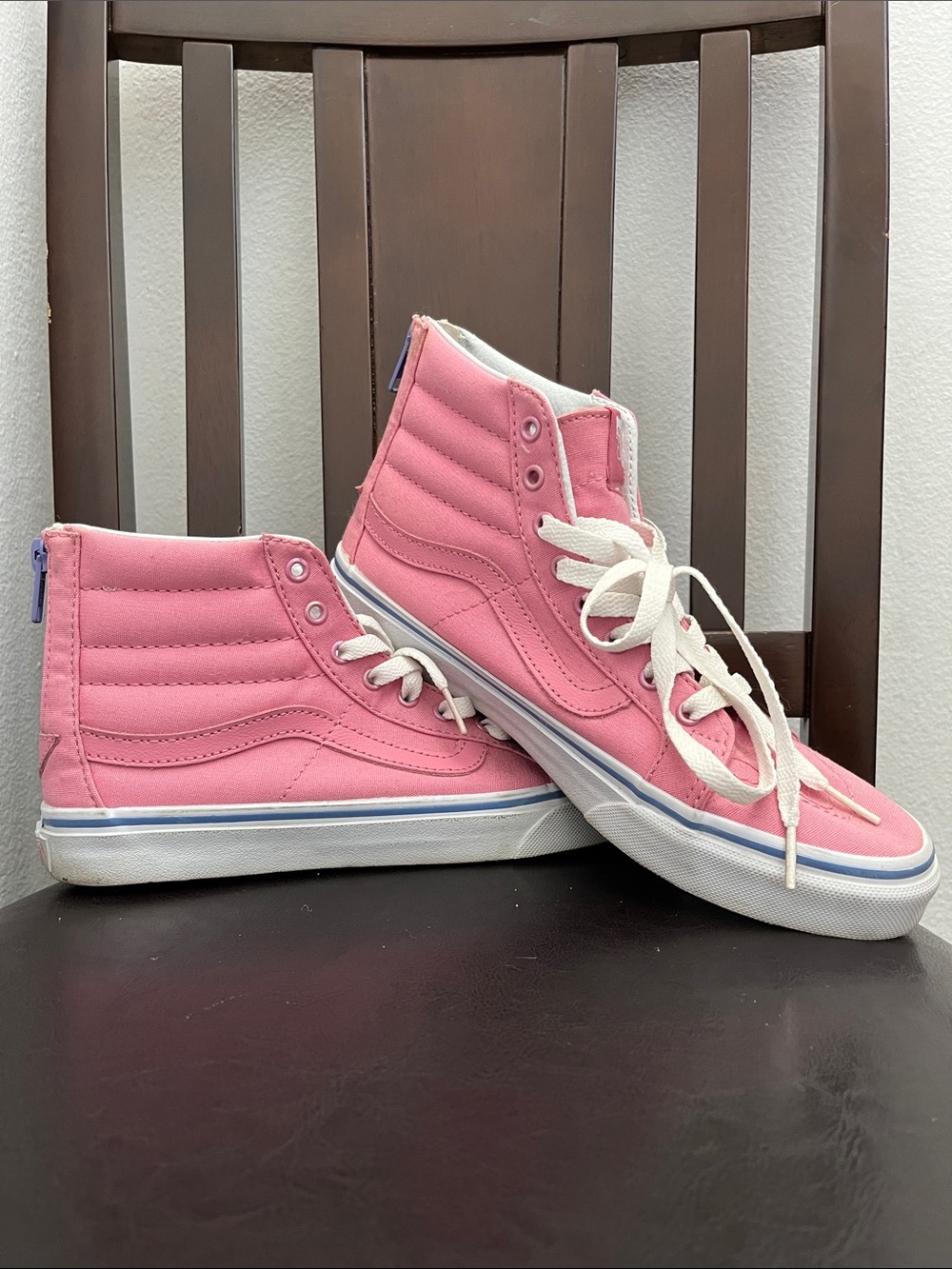 Vans High-Top SK8 Hi Back Zipper Canvas Sneakers Skate Shoe Pink Rose Womens 9